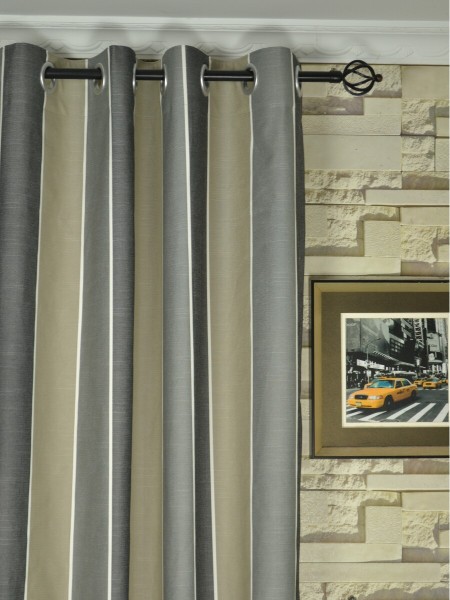 Modern Wide Striped Cotton Blend Blackout Grommet Ready Made Curtain (Color: Davys Grey)