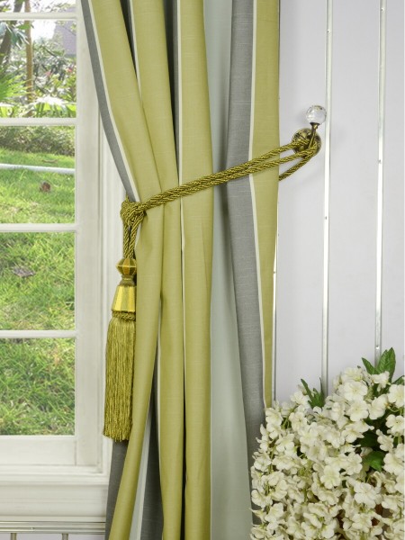 Modern Wide Striped Cotton Blend Blackout Grommet Ready Made Curtain Decorative Tiebacks