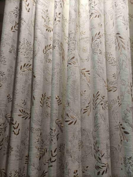 QYQ241AD Tab Top Embroidered Linen Blackout Curtains Ready Made(Color: Nature)