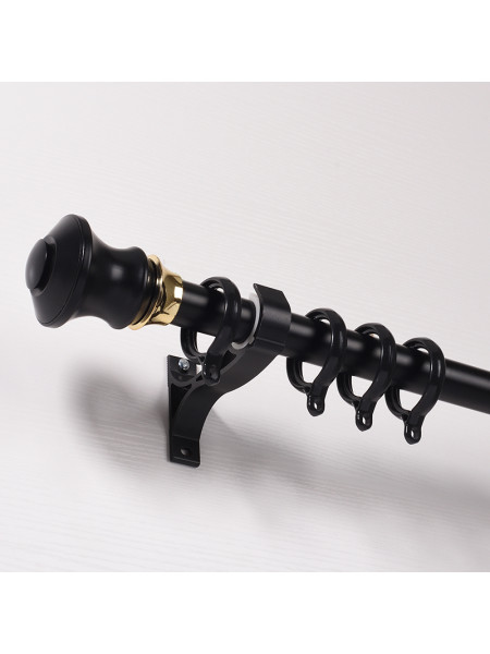 QYR01 1-1/8" Diameter Acropolis Aluminum Alloy Single/Double Curtain Rod Set (Color: Black finial two)