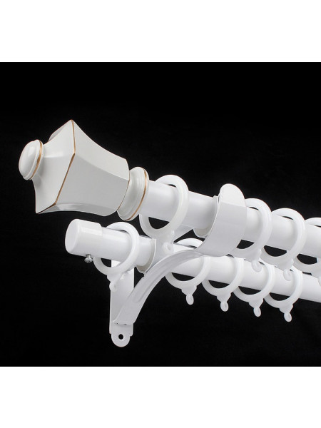 QYR0721 1-1/8" Duval Aluminum Alloy Double Curtain Rod Sets(Color: White wall mount)