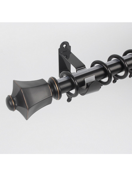 QYR0720 1-1/8" Duval Aluminum Alloy Single Curtain Rod Set(Color: Black wall mount)