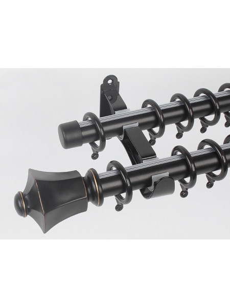QYR0721 1-1/8" Duval Aluminum Alloy Double Curtain Rod Sets(Color: Black wall mount)