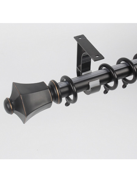 QYR0720 1-1/8" Duval Aluminum Alloy Single Curtain Rod Set(Color: Black ceiling mount)