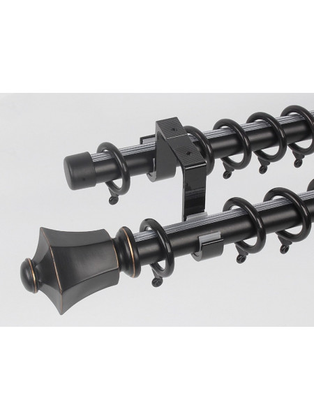 QYR0721 1-1/8" Duval Aluminum Alloy Double Curtain Rod Sets(Color: Black ceiling mount)