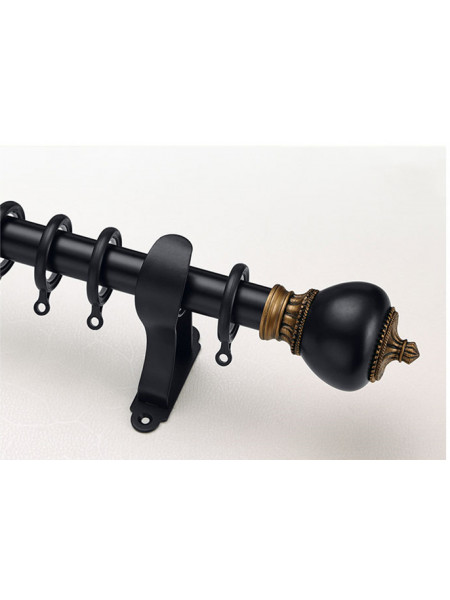 QYR08 1-1/8" Grattai Crystal Ball Finial Aluminum Alloy Single Double Curtain rod set(Color: Black)