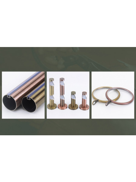 QYR10 1-1/8" Hayward Green Bronze Steel Curtain Rod Set With Ball And Square Finial  