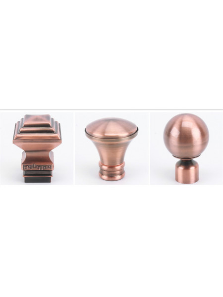 QYR09 1-1/8" Hayward Red Bronze Steel Curtain Rod Set With Ball And Square Finial  