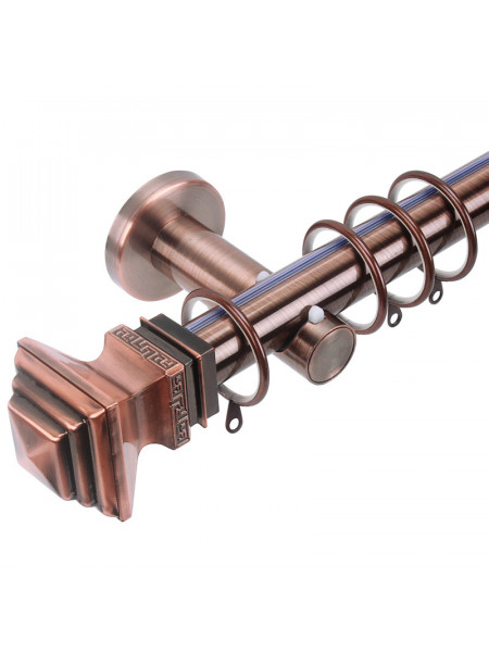 QYR09 1-1/8" Hayward Red Bronze Steel Curtain Rod Set With Ball And Square Finial(Color: Red Bronze Square Finial)