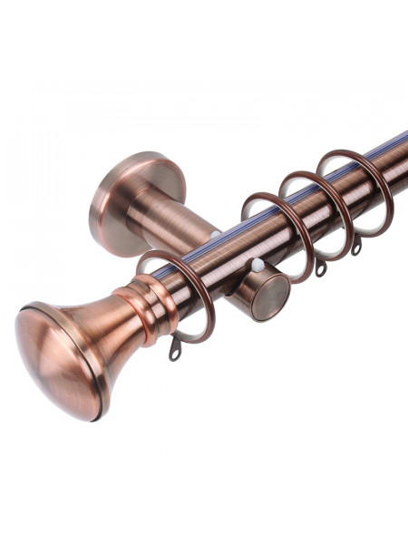 QYR09 1-1/8" Hayward Red Bronze Steel Curtain Rod Set With Ball And Square Finial(Color: Red Bronze Speaker Finial) 