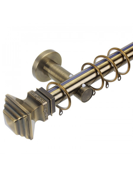 QYR10 1-1/8" Hayward Green Bronze Steel Curtain Rod Set With Ball And Square Finial (Color: Green Bronze Square Finial)