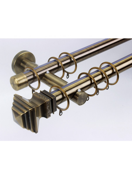 QYR10 1-1/8" Hayward Green Bronze Steel Curtain Rod Set With Ball And Square Finial  