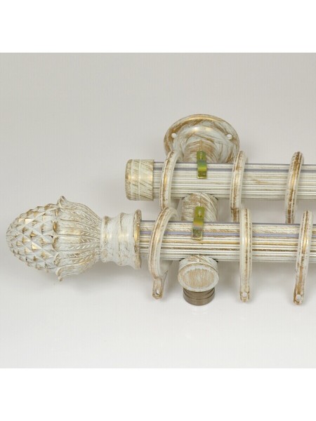 QYR1421 1-1/8" Ossa Aluminum Alloy Double Curtain Rod Set (Color: White Brush Gold)