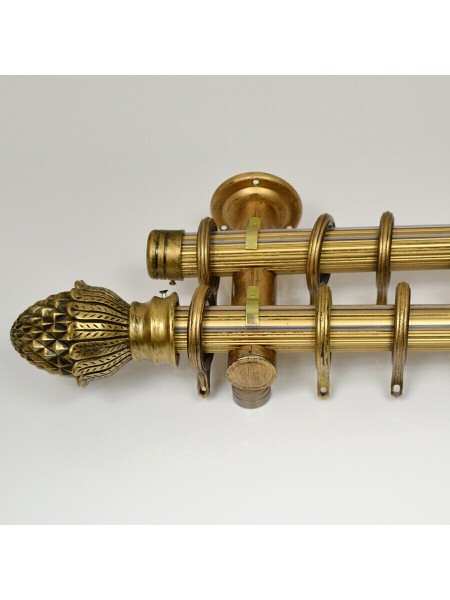 QYR1421 1-1/8" Ossa Aluminum Alloy Double Curtain Rod Set (Color: Rub Gold)