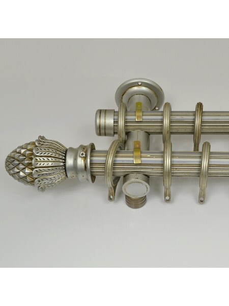 QYR1421 1-1/8" Ossa Aluminum Alloy Double Curtain Rod Set (Color: Antique Silver)