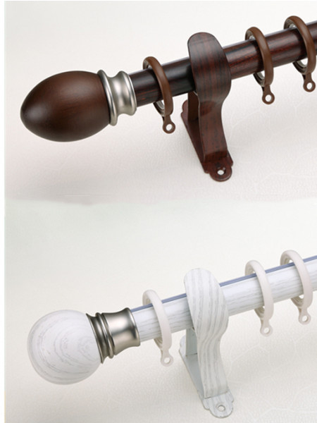 QYR15 Tate 1-1/8" Diameter Aluminum Alloy Wood Grain Single Double Curtain rod set