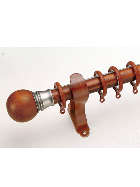 QYR15 Tate 1-1/8" Diameter Aluminum Alloy Wood Grain Single Double Curtain rod set(Color: Teak)