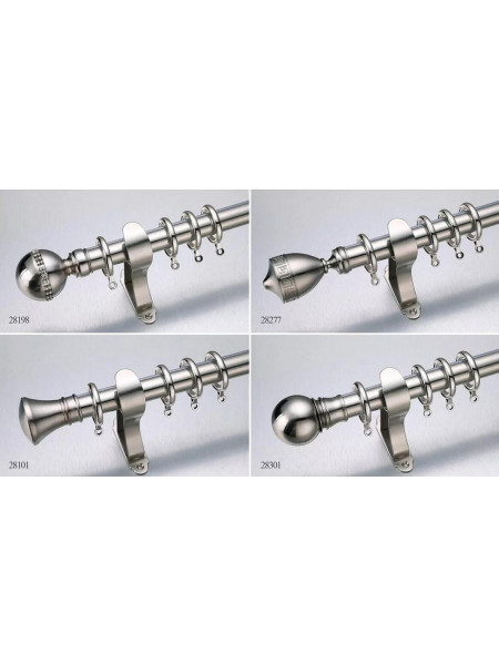 QYR16 1-1/8" Diameter Watagan Bronze Nickel Steel Curtain Rod Set Custom Made Length And Finial(Color: Bright silver)