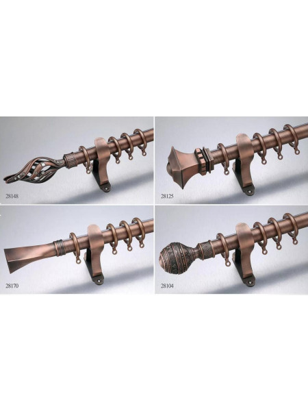 QYR16 1-1/8" Diameter Watagan Bronze Nickel Steel Curtain Rod Set Custom Made Length And Finial(Color: Red bronze)