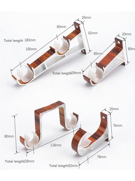 QYR18 1-1/8" Diameter Royal  Aluminum Alloy Wood Grain Single Double Curtain rod set