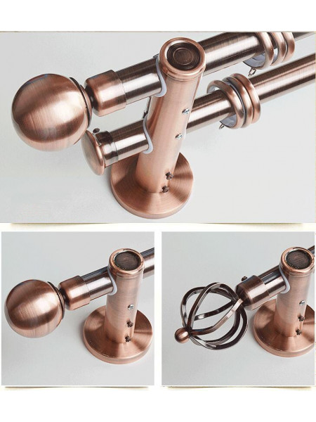 QYR1921 1-1/8" Red Bronze Steel Curtain Rod Set With Crown And Ball Finial