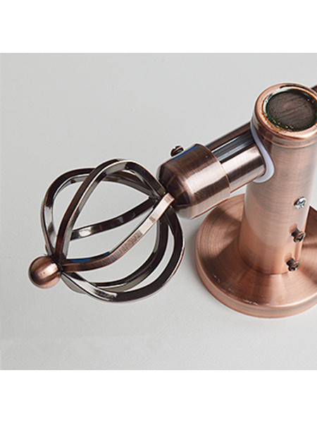 QYR1921 1-1/8" Red Bronze Steel Curtain Rod Set With Crown And Ball Finial(Color: Red Bronze Short Spiral Finial)