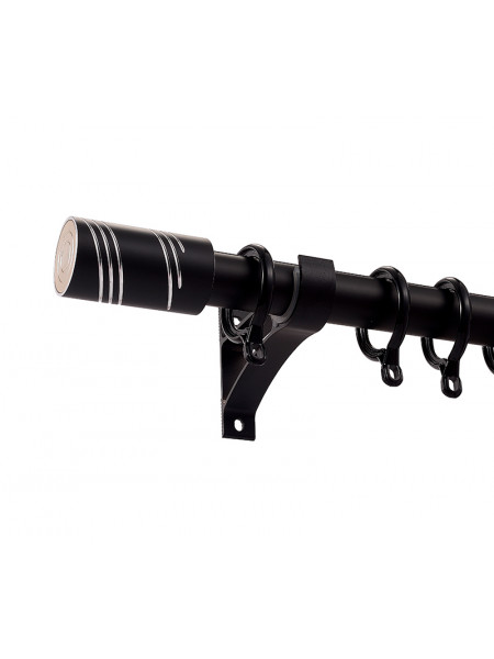 QYR20 1-1/8" Diameter Luxury White Black Bronze Column Finial Aluminum Alloy Single Double Curtain rod set(Color: Black)