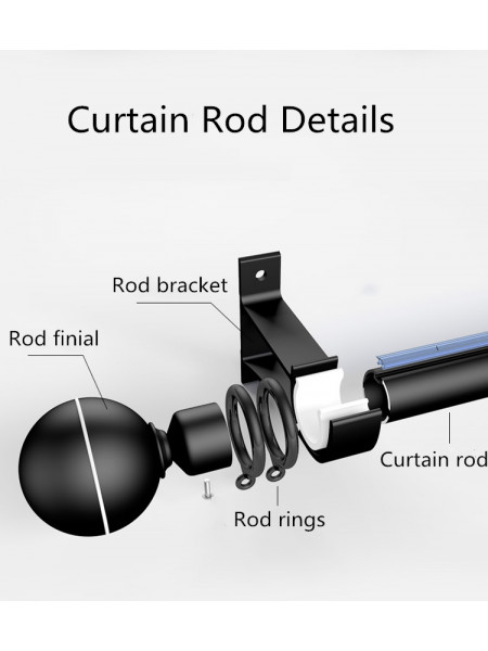 QYR25 1-1/8" White Black Ceiling Mount Thick Single Double Curtain Rod Sets