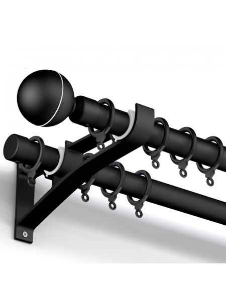 QYR24 1-1/8" White Black Wall Mount Thick Single Double Curtain Rod Sets