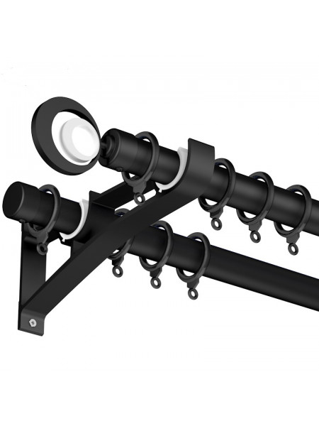 QYR24 1-1/8" White Black Wall Mount Thick Single Double Curtain Rod Sets