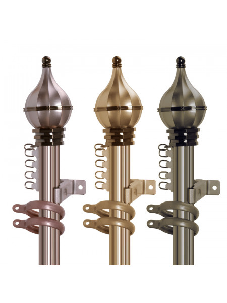 QYR26 1-1/8" QYR26 Gold Metal Curtain Rod Set With Rollers