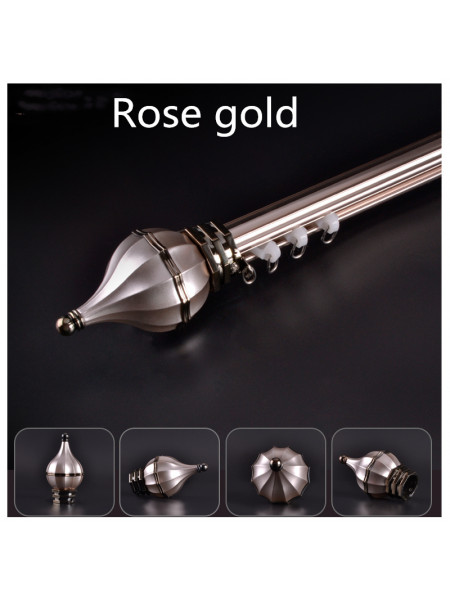 QYR26 1-1/8" QYR26 Gold Metal Curtain Rod Set With Rollers(Color: Rose gold)