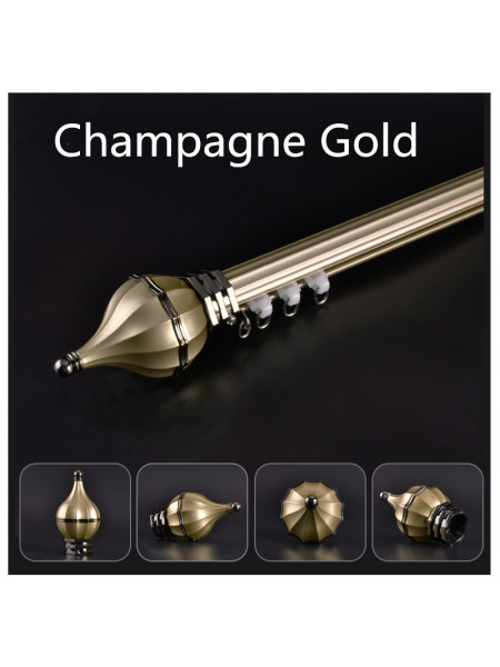 QYR26 1-1/8" QYR26 Gold Metal Curtain Rod Set With Rollers(Color: Champagne gold)