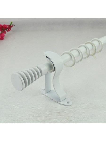 3/4" Hollow Cork Finial Steel Single Curtain Rod Set Custom Length Curtain Rod (Color: White)