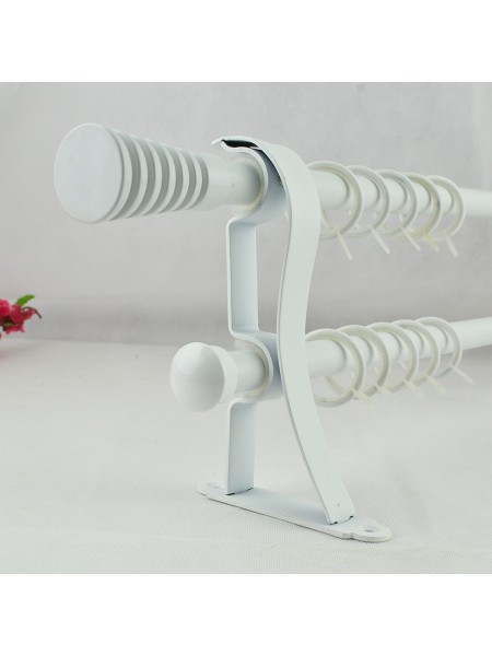 3/4" Hollow Cork Finial Steel Double Curtain Rod Set Custom Length Curtain Rod (Color: White)