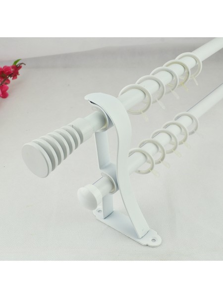 3/4" Hollow Cork Finial Steel Double Curtain Rod Set Custom Length Curtain Rod in White Color