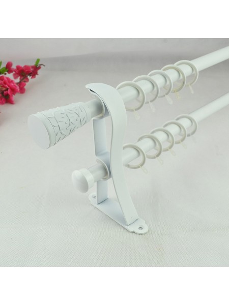 3/4" Floral Cork Finial Steel Double Curtain Rod Set Custom Length Curtain Rod in White Color