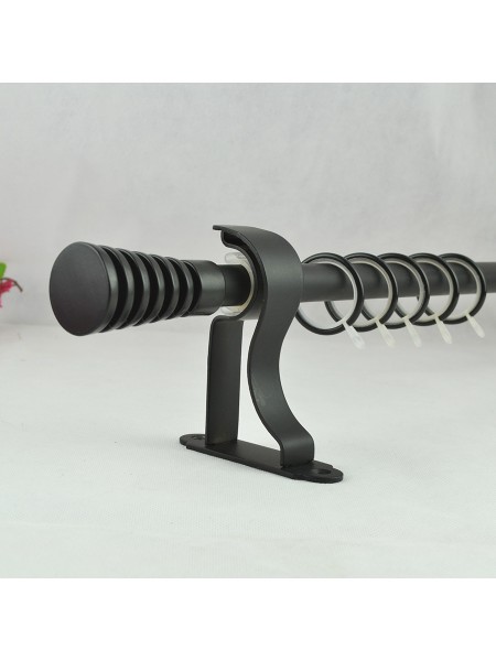 3/4" Hollow Cork Finial Steel Single Curtain Rod Set Custom Length Curtain Rod (Color: Black)