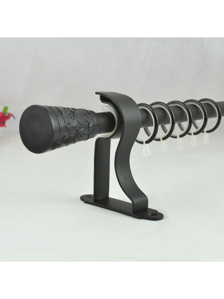 3/4" Floral Cork Finial Steel Single Curtain Rod Set Custom Length Curtain Rod (Color: Black)