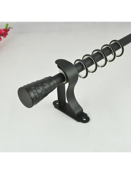 3/4" Floral Cork Finial Steel Single Curtain Rod Set Custom Length Curtain Rod in Black Color