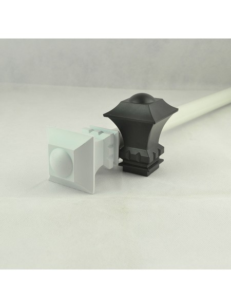 1-1/8" Square Finial Steel Double Curtain Rod Set Custom Length Curtain Rod White Square Finial