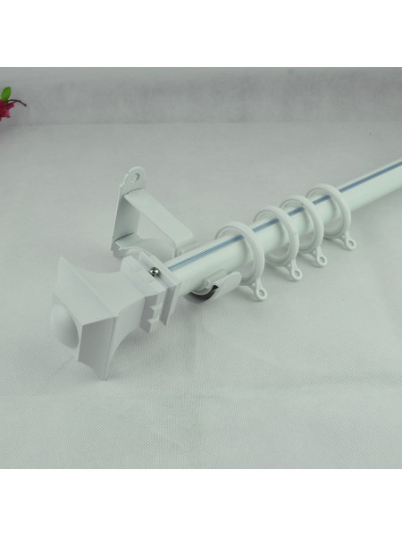 1-1/8" Square Finial Steel Single Curtain Rod Set Custom Length Curtain Rod in White Color