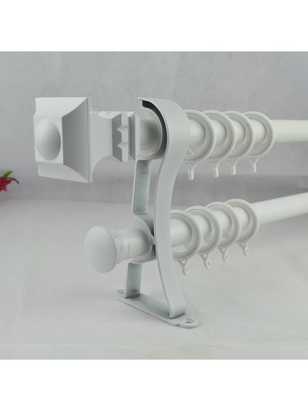 1-1/8" Square Finial Steel Double Curtain Rod Set Custom Length Curtain Rod (Color: White)