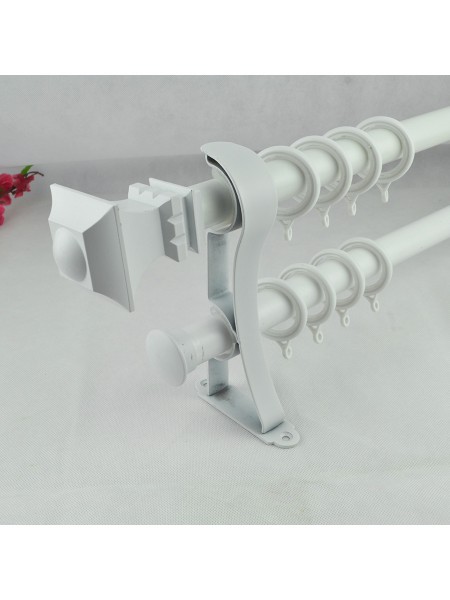 1-1/8" Square Finial Steel Double Curtain Rod Set Custom Length Curtain Rod in White Color