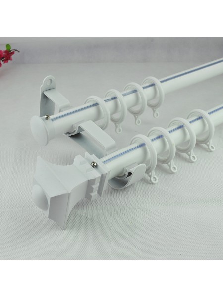 1-1/8" Square Finial Steel Double Curtain Rod Set Custom Length Curtain Rod in White Color