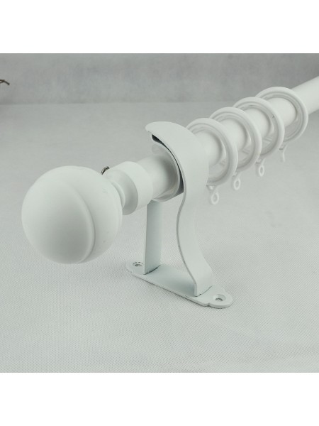 1-1/8" Ball Finial Steel Single Curtain Rod Set Custom Length Curtain Rod in White Color