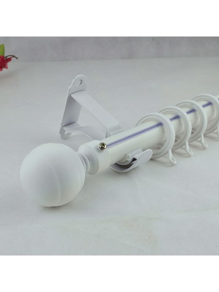 1-1/8" Ball Finial Steel Single Curtain Rod Set Custom Length Curtain Rod in White Color