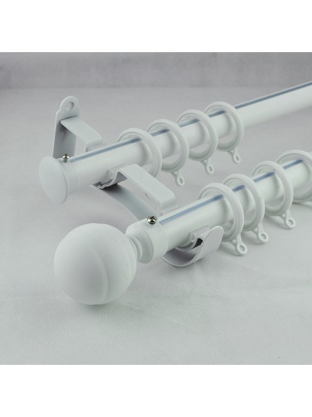 1-1/8" Ball Finial Steel Double Curtain Rod Set Custom Length Curtain Rod (Color: White)