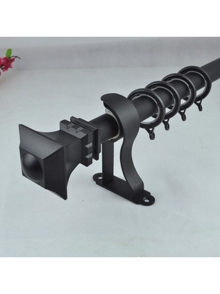 1-1/8" Square Finial Steel Single Curtain Rod Set Custom Length Curtain Rod in Black Color