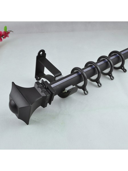 1-1/8" Square Finial Steel Single Curtain Rod Set Custom Length Curtain Rod in Black Color